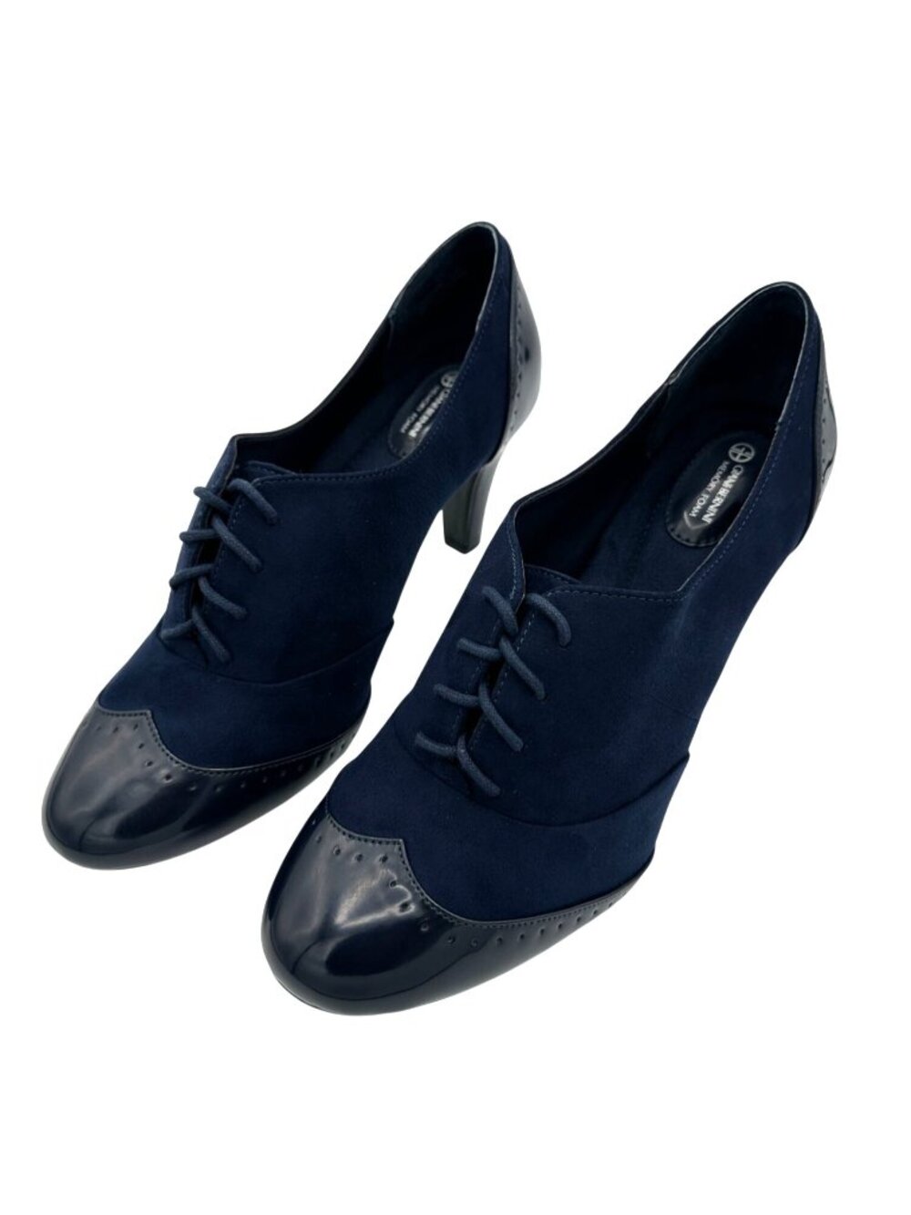 Giani Bernini Heels Womens Size 11 Lace-Up Oxfords Navy Suede Patent Leather - Picture 4 of 15